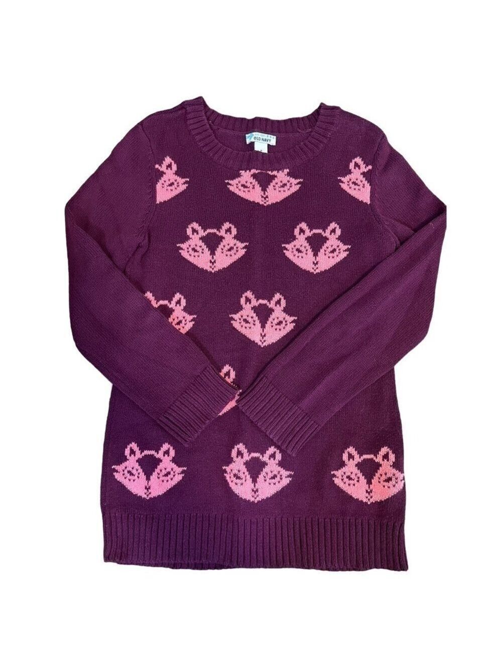 Old Navy Maroon Pink Fox Crewneck Knitted Sweater - Size 8